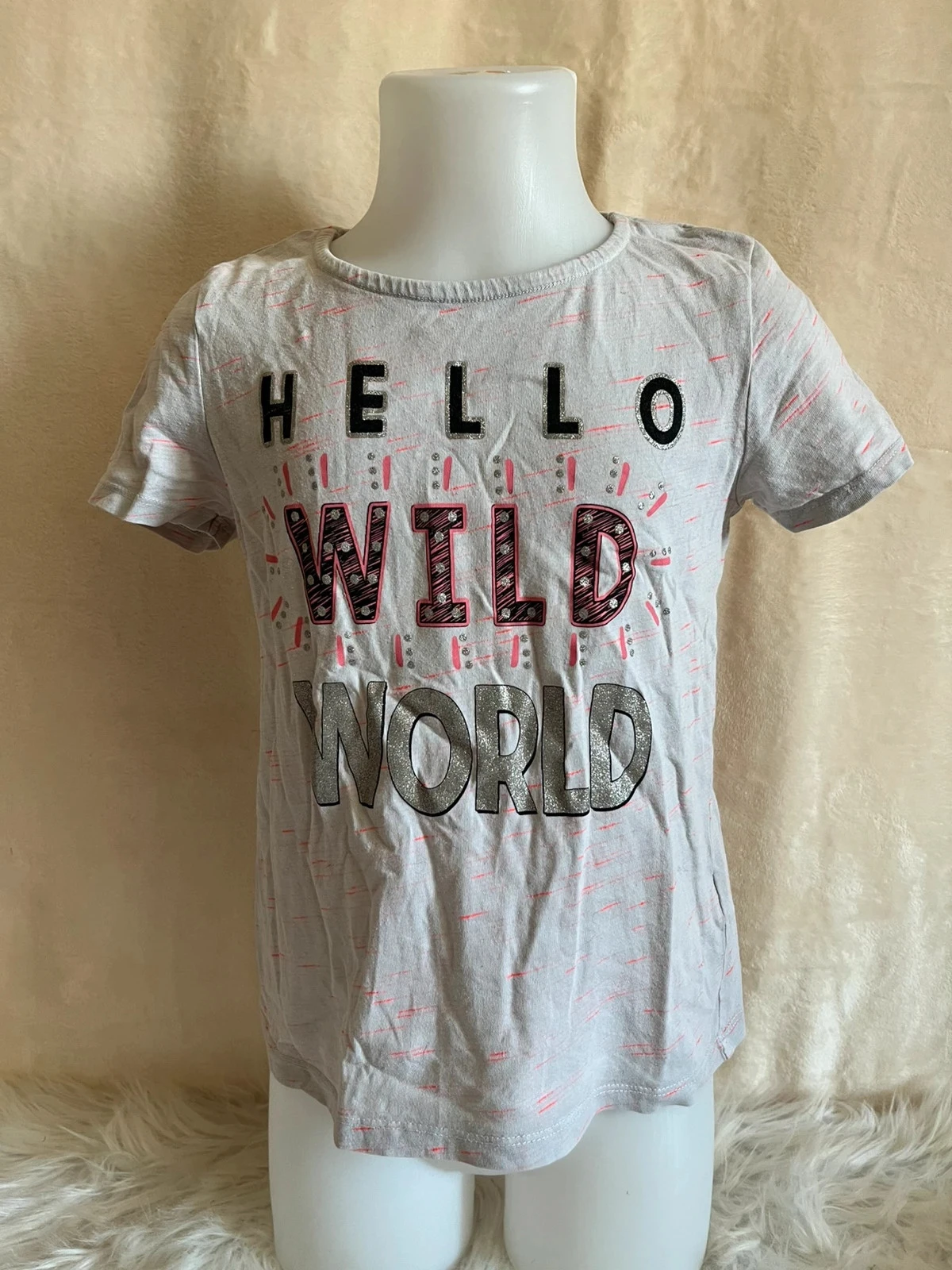 t-shirt hello wild world gris fun & tendance